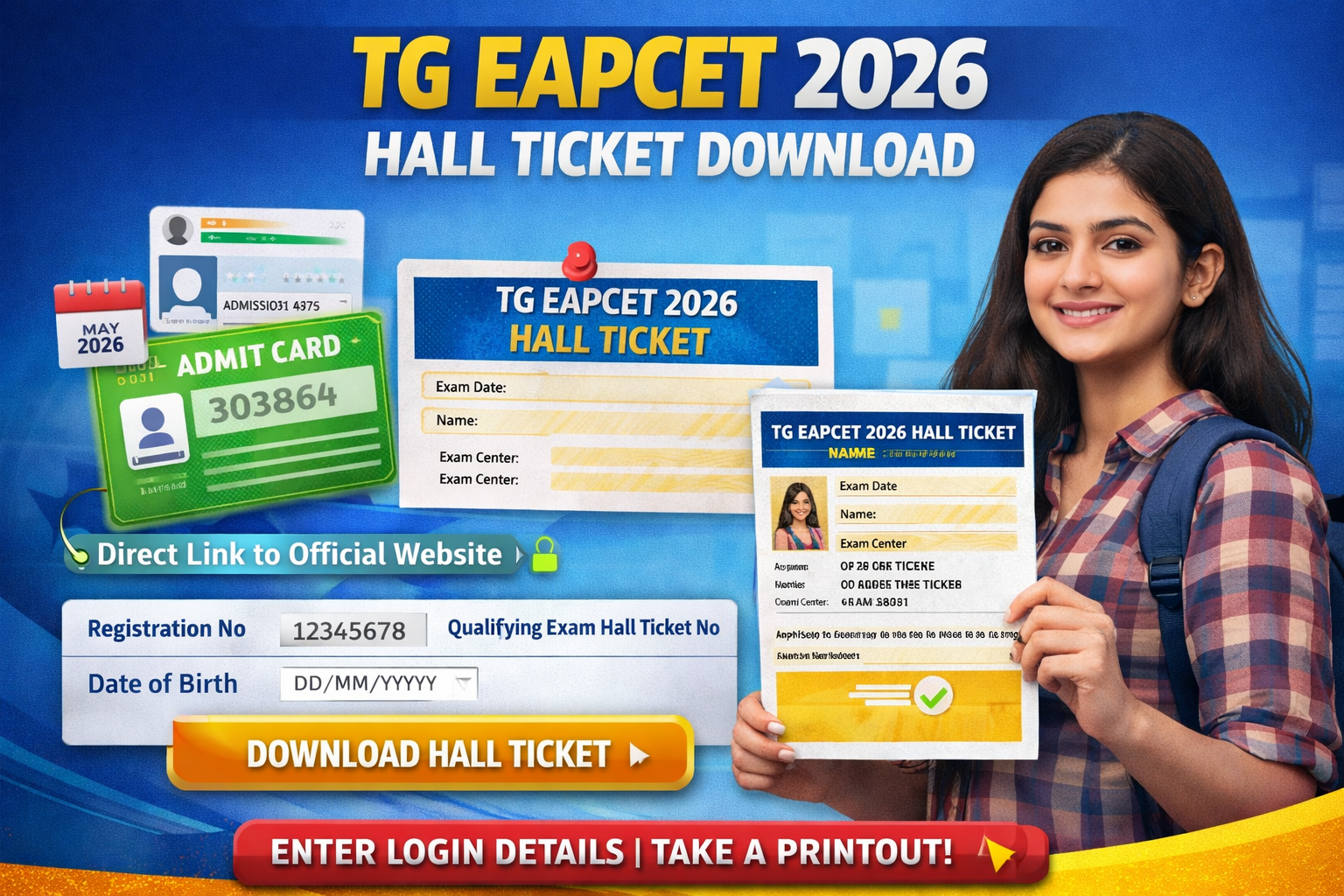 TG EAPCET 2026 Hall Ticket Download - Steps to Download, Exam Date