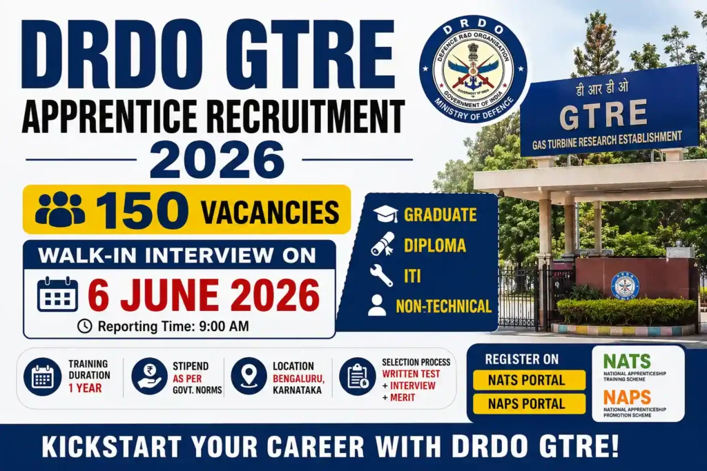 DRDO GTRE Apprentice Recruitment 2026